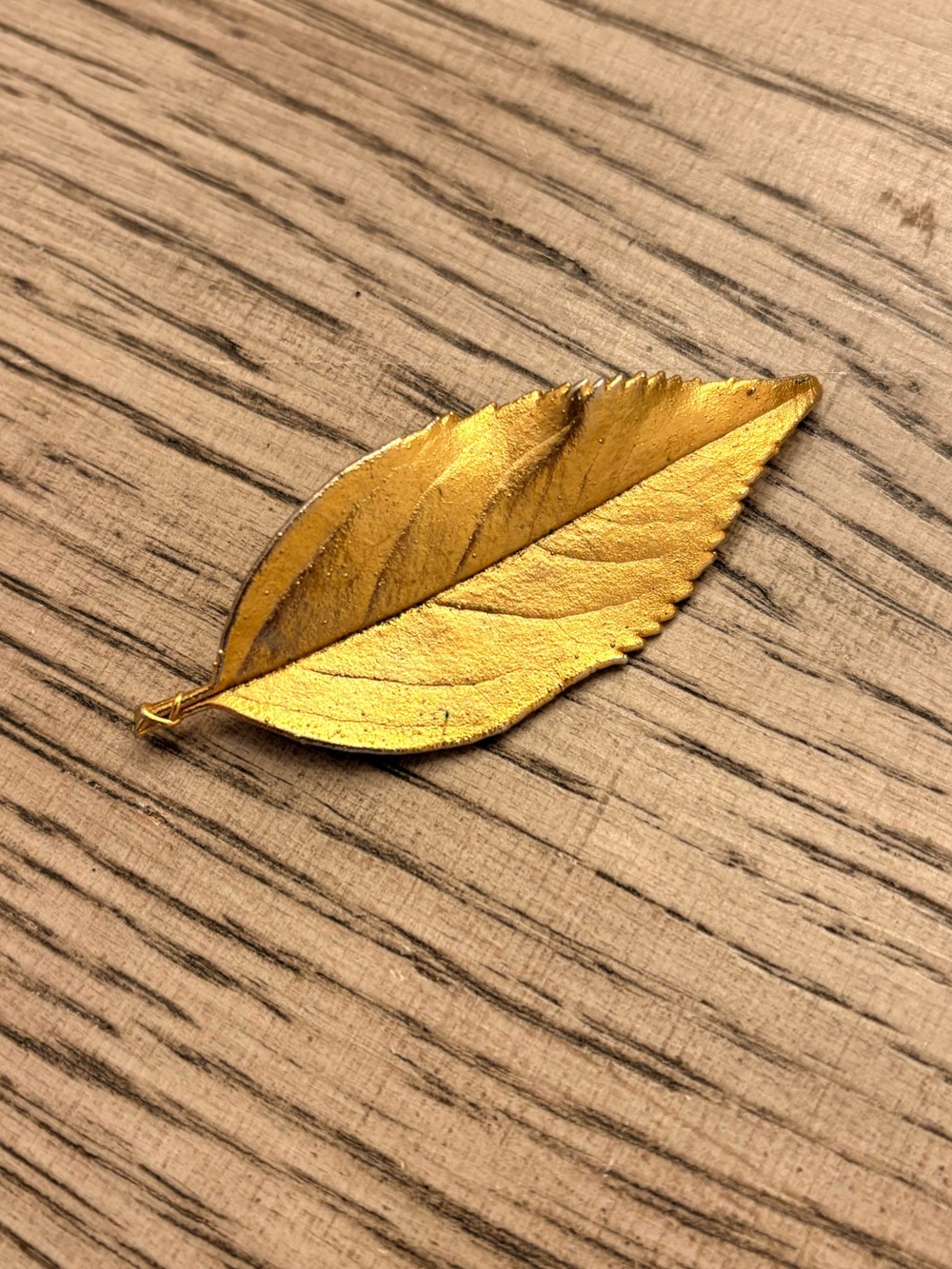Gold Leaf Pendant - Textured Metallic Leaf Charm